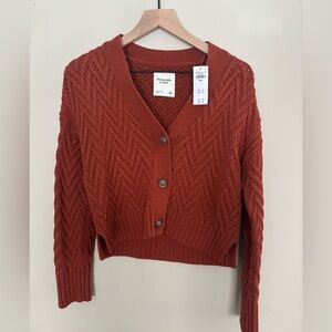 Abercrombie & Fitch Women's Rust Herringbone Stitch Sweater Cardigan Cropped